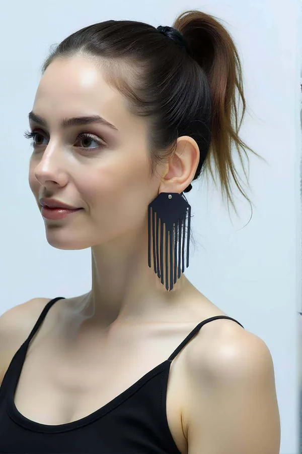 Toptan lazer kesim statement küpe, Geometric Fringe Earrings